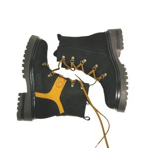 Mark Jenkins chunky combat moto hiking boots black brown leather fur womens sz 8